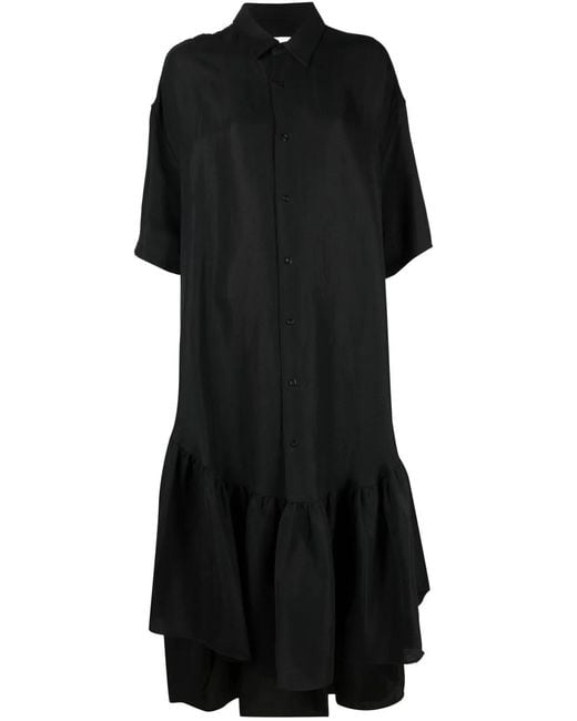 AMI Black Ruffle-detailing Shirtdress