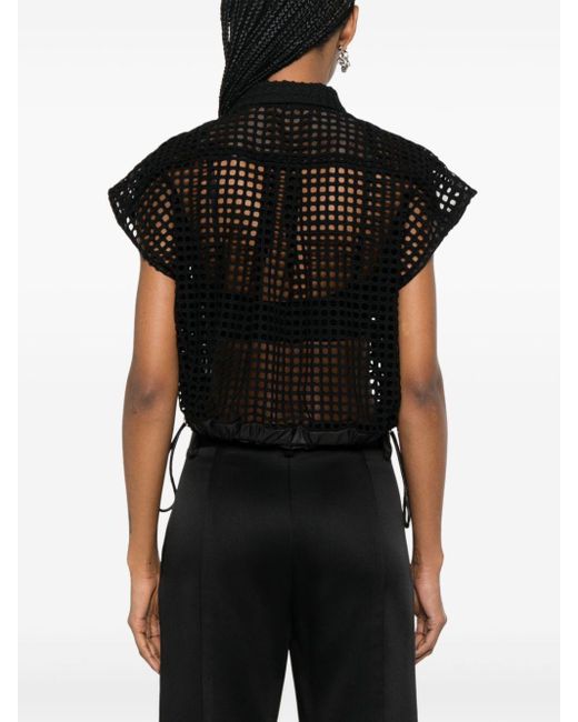 Sacai Black Fully-perforated Cropped Blouse