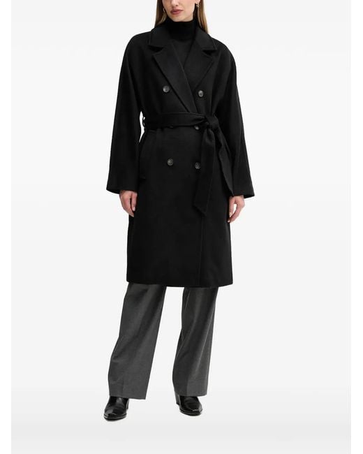 DKNY Black Double-Breasted Belted Coat