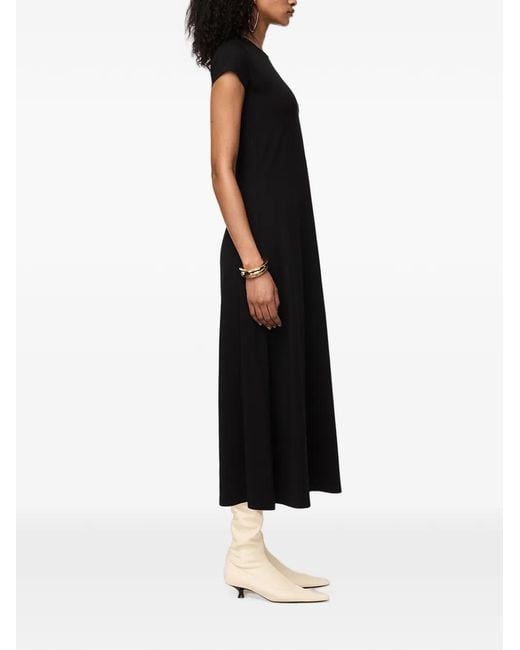 Another Tomorrow Black A-Line Cap-Sleeve Midi Dress