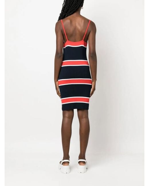 Love Moschino Red Striped Ribbed Dress