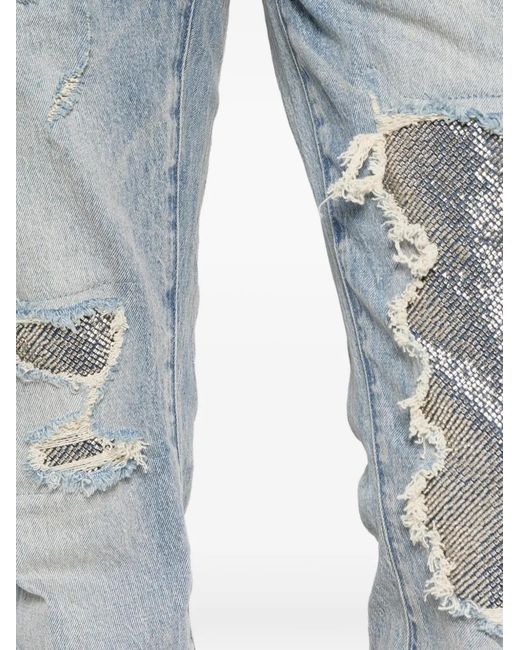 Purple Brand Blue Sequin-embellished Denim Jeans for men