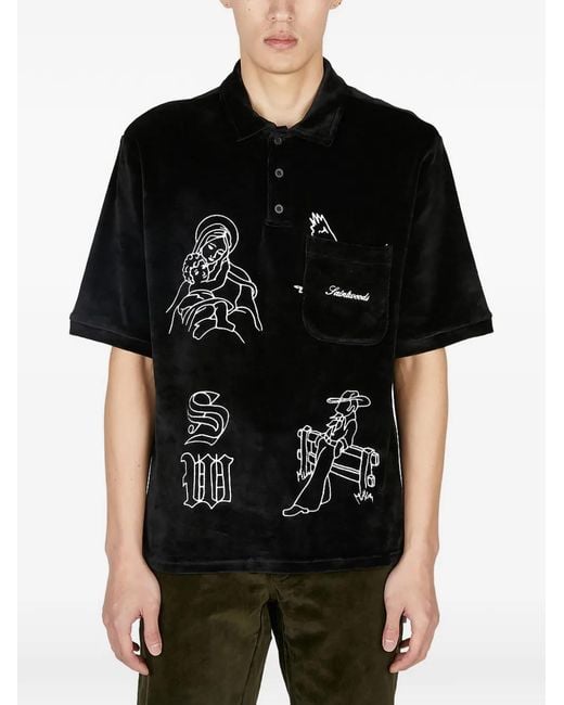 SAINTWOODS Black Embroidered-Detail Pocket Polo Shirt for men