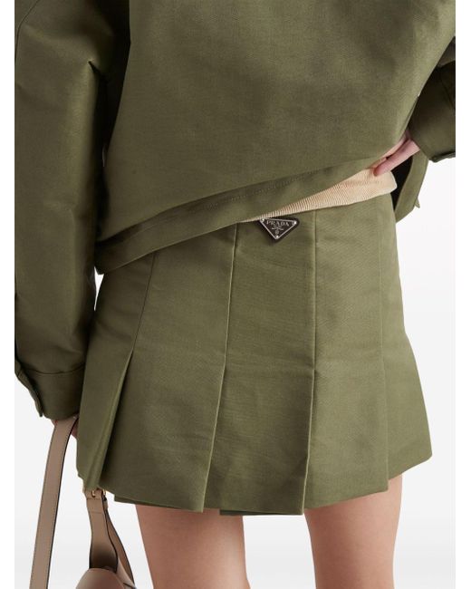 Prada Green Pleated Canvas Mini Skirt