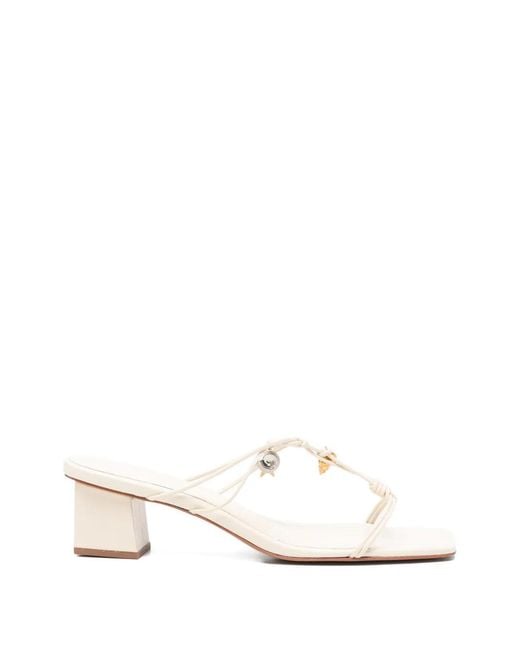 Farm Rio White Charm-Embellished Block-Heel Sandals