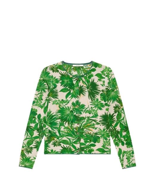 Maliparmi Green Printed Crew-Neck Cardigan