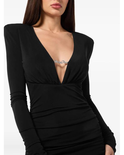 Philipp Plein Black Long-Sleeved Mini Dress