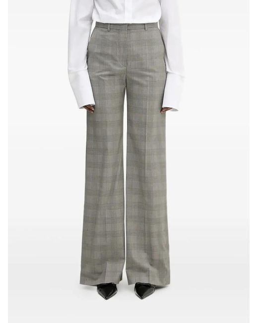 Sportmax Gray Checked Side-Button Trousers
