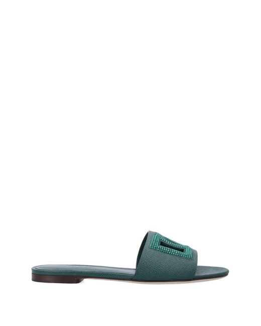 Dolce & Gabbana Green Suede And Dauphine Calfskin Flat Slippers