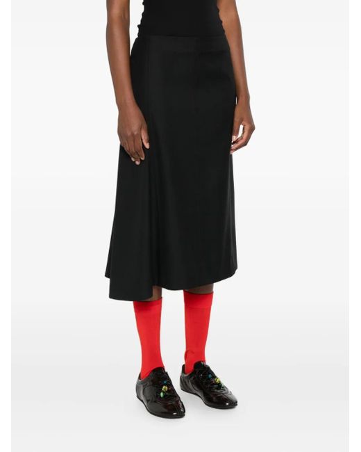 Plan C Black Panelled Wool Asymmetric Skirt