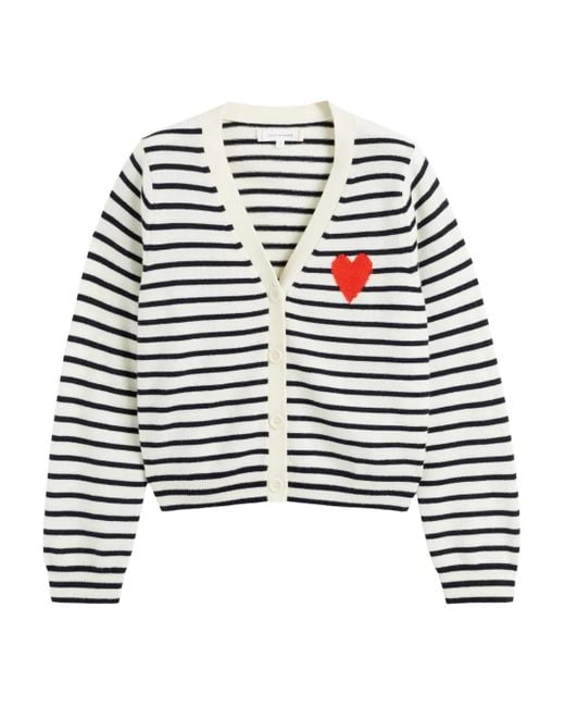 Chinti & Parker White Breton Heart Striped Cardigan