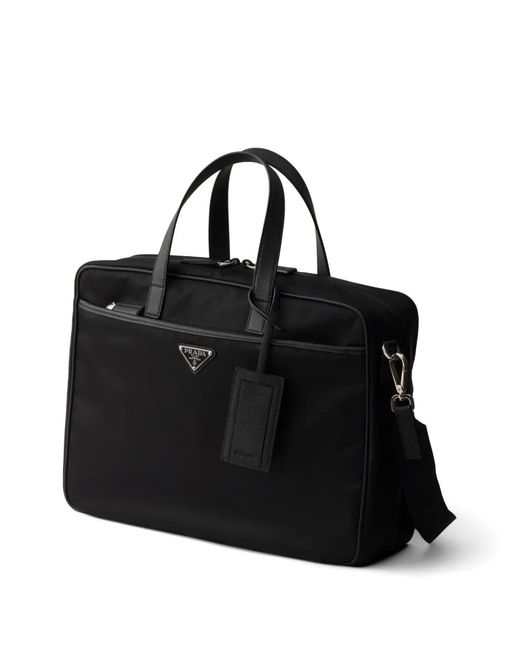 Prada Black Re-Nylon And Saffiano Leather Work Bag for men