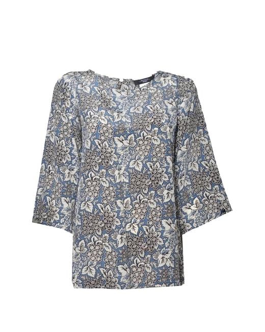 Weekend by Maxmara Gray Floral-Print Silk Blouse