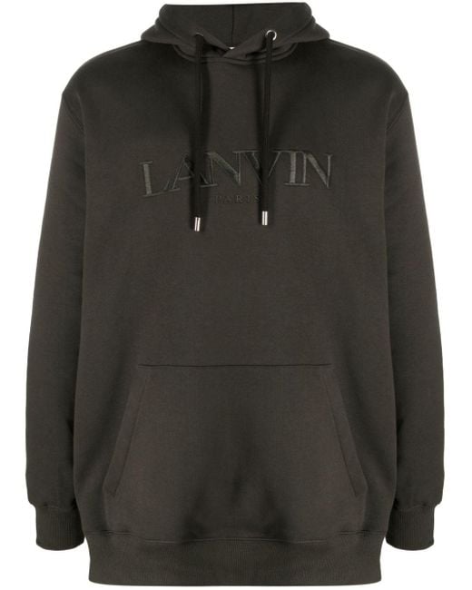 Lanvin Black Logo-embroidered Cotton Hoodie for men