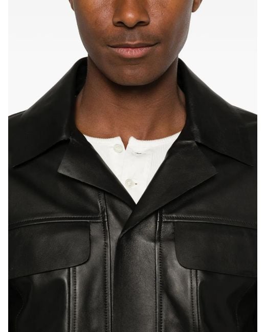 Lardini Black Veste En Cuir À Poches À Rabat for men