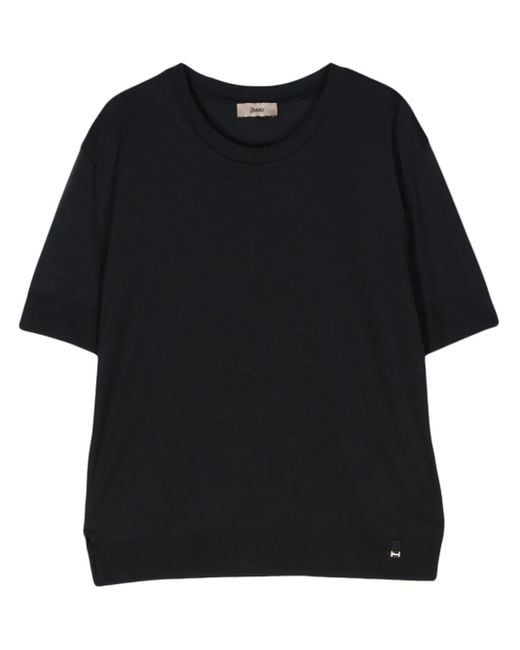 Herno Black Fine-Knit Short-Sleeved Jumper