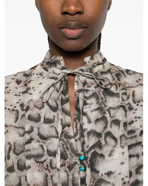 Pinko White Blouse With Snake Print And Jewel Buttons