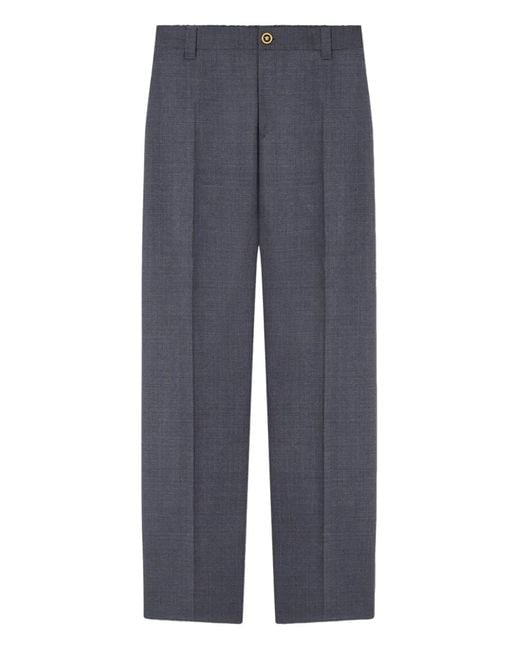 Versace Blue Micro-Checked Wool Trousers for men