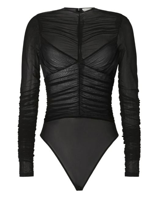 Genny Black Ruched Mesh Bodysuit