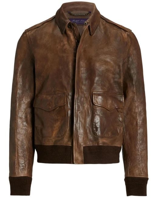Ralph Lauren Brown Leather Bomber Jacket for men