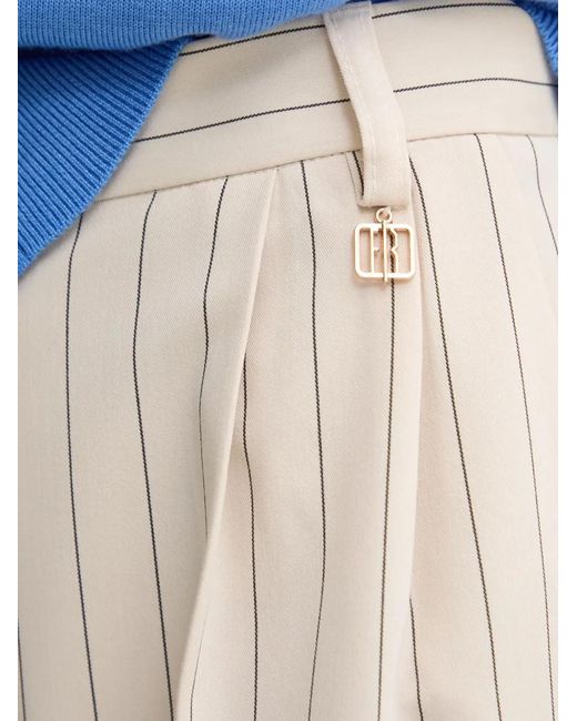 Fracomina Natural Cropped Pinstripe Wide-Leg Trousers