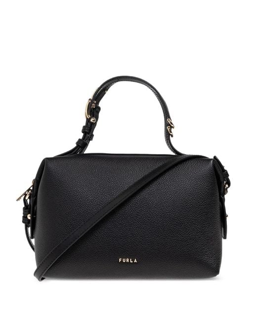 Furla Black Double Boston Tote Bag