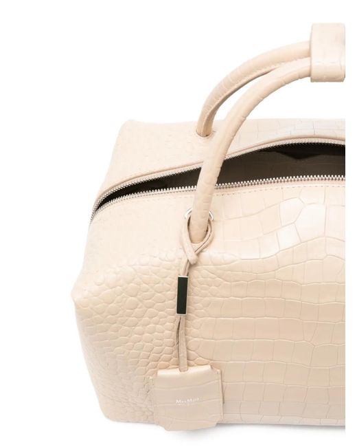 Max Mara Natural Mxaholdall Crocodile-Effect Tote Bag