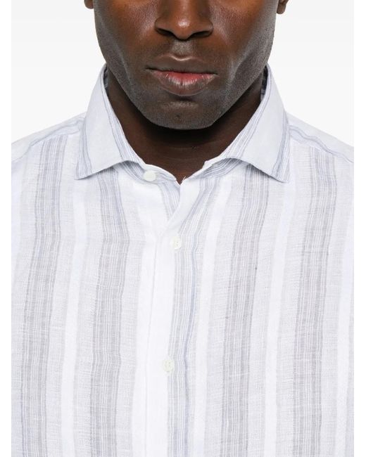 Brunello Cucinelli White Striped Linen Shirt for men