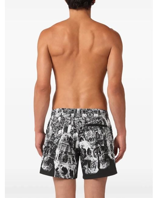 Philipp Plein Black Swimming Shorts Skull Hotel for men