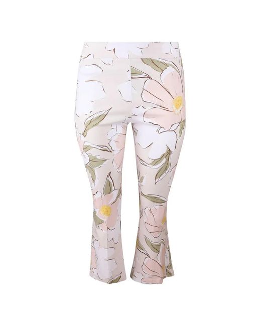 Avenue Montaigne White Leo Floral Flared-Leg Trousers