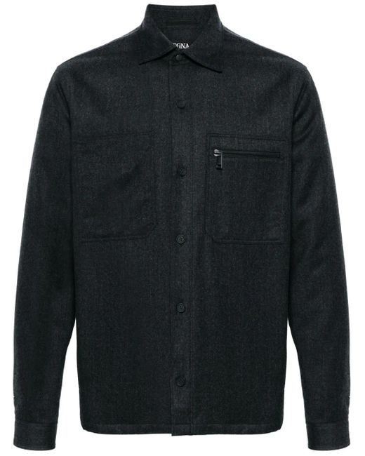 Zegna Blue Merino Wool Overshirt for men