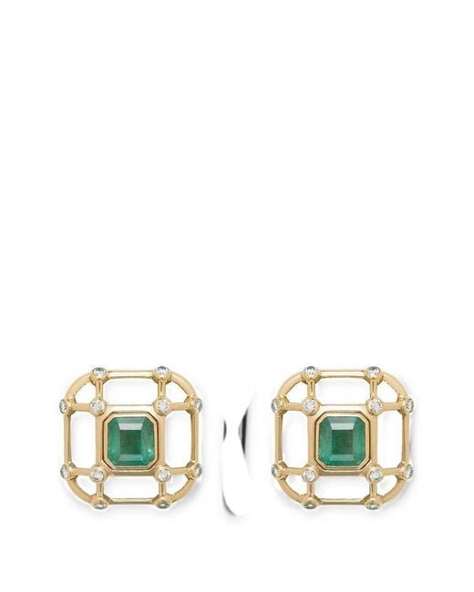DENISE CASSOU Metallic Emerald And Diamond Earrings