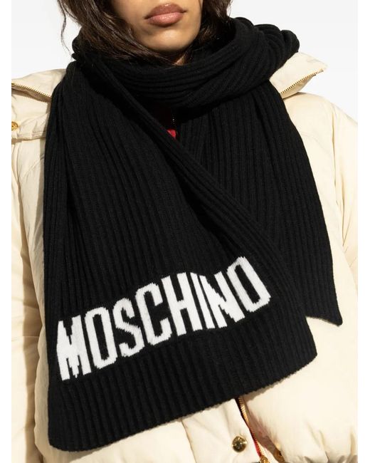 Moschino Black Ribbed Logo Scarf