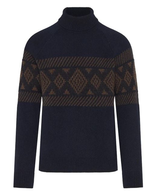 Barba Napoli Blue Patterned Turtleneck Sweater for men