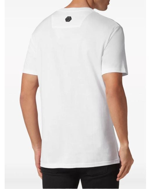 Philipp Plein White Dripping Skull Cotton T-Shirt for men