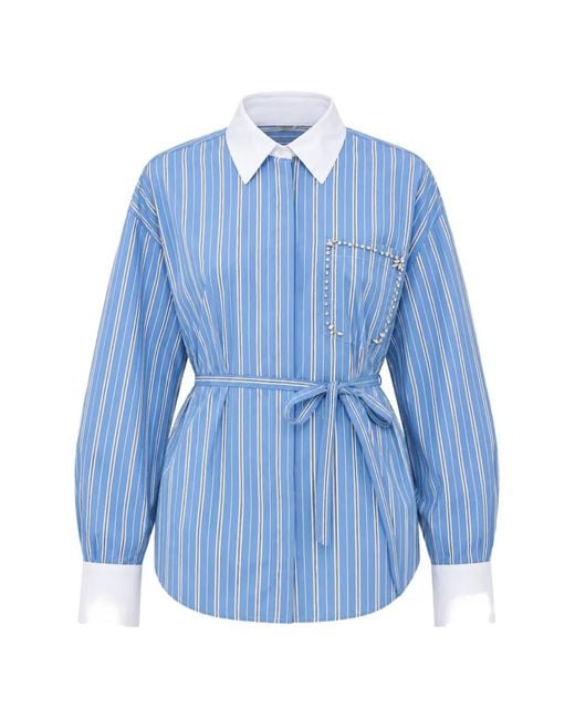 Liu Jo Blue Striped Crystal-Embellished Shirt