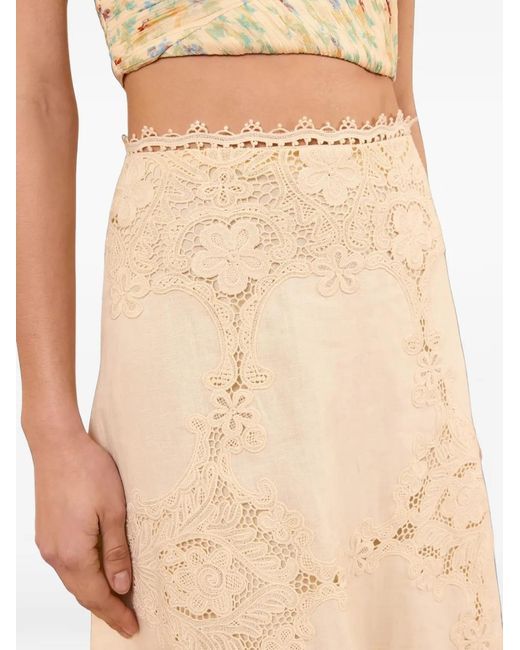 Ulla Johnson White Fleur Lace-Panelled Linen Midi Skirt