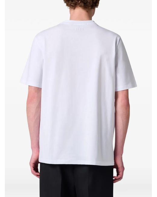 MSGM White Logo-Print Crew-Neck T-Shirt for men