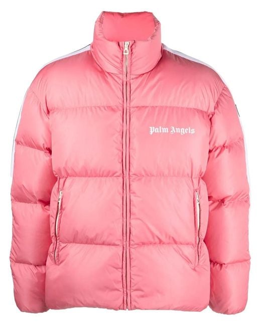 Palm Angels Pink Logo-Print Padded Jacket for men