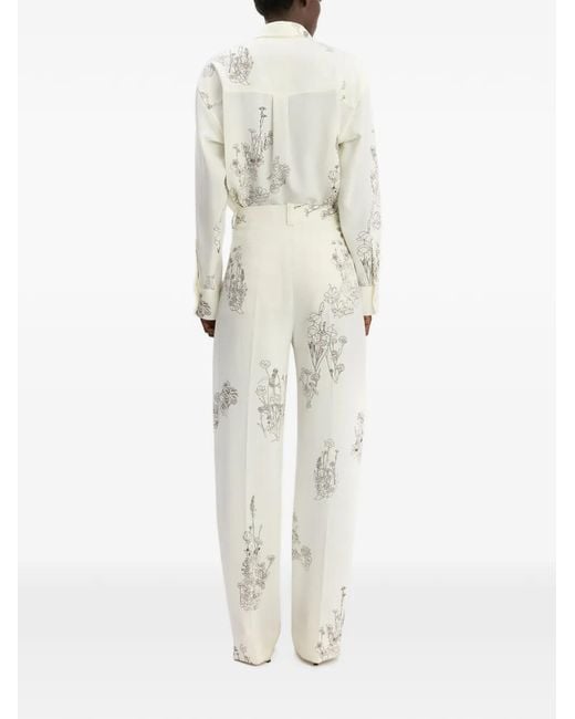 Victoria Beckham White Wide-Leg Floral Trousers