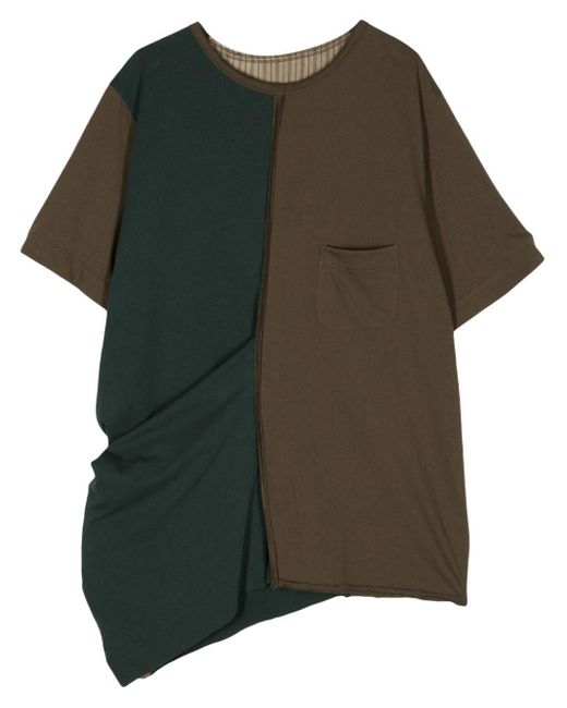 Ziggy Chen Green Asymmetric Colour-block T-shirt for men