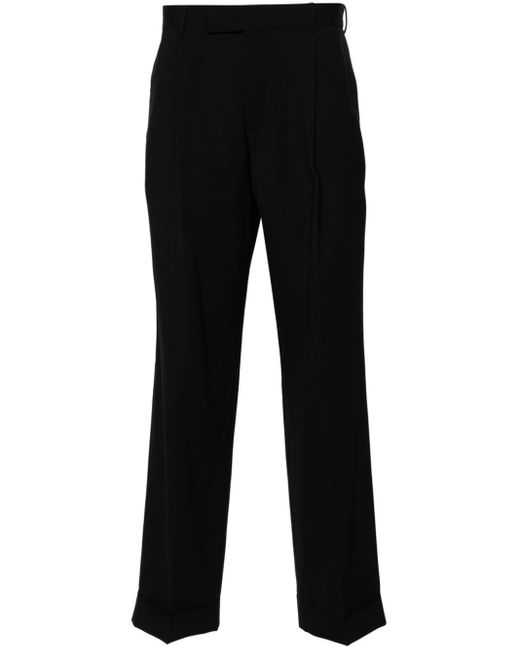 PT Torino Black Cuffed Virgin Wool Tailored Trousers for men
