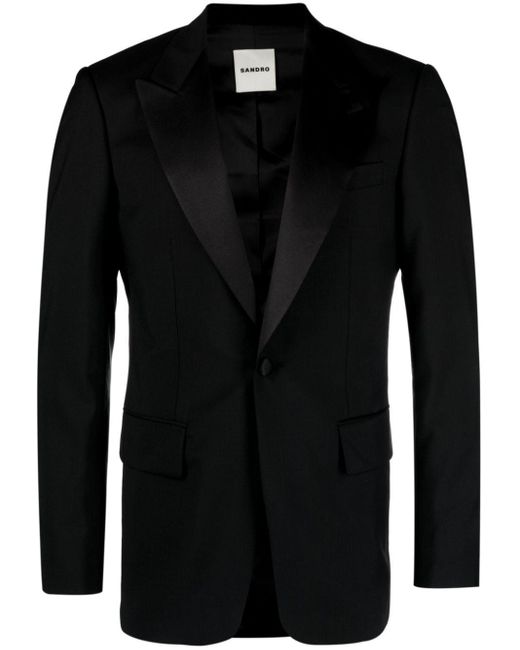 Sandro Black Satin-trim Tuxedo Jacket for men