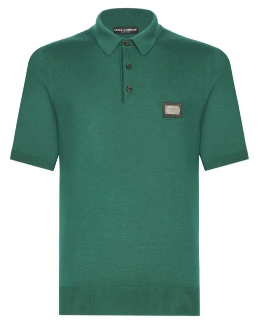 Dolce & Gabbana Green Logo-Tag Wool Polo Shirt for men
