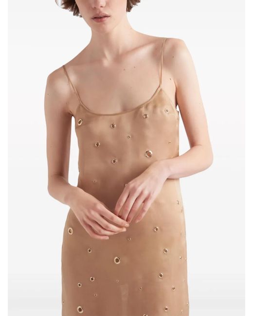 Prada Natural Eyelet-Detail Organza Midi Dress