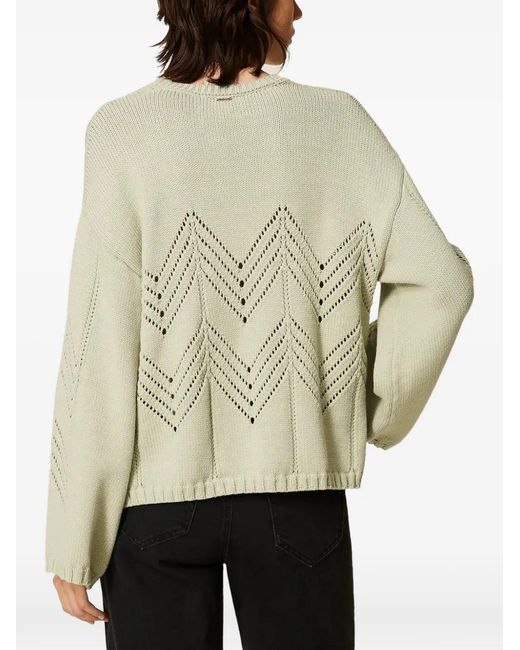 Twinset Green Wool-Blend Jumper With Chevron Pattern