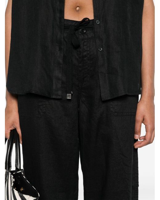 Pantalon en lin à lien de resserrage Lauren by Ralph Lauren en coloris Black