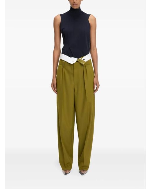 Victoria Beckham Green Double-Waistband Trousers