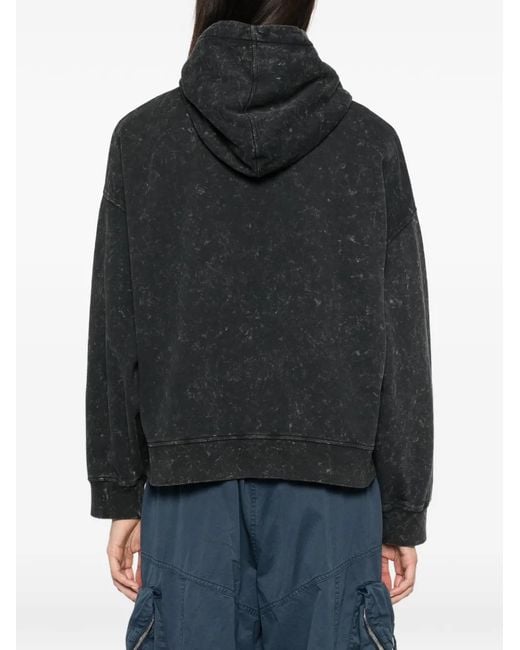 Ganni Black Graphic-Print Acid-Wash Hoodie