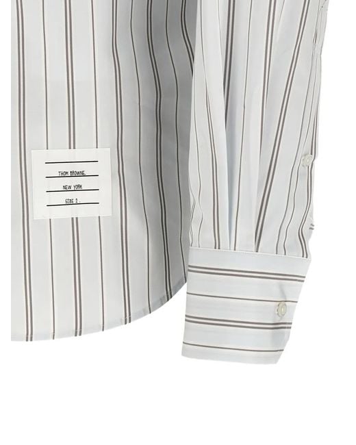 Thom Browne White Poplin Hairline Stripe Shirt With Armbands for men